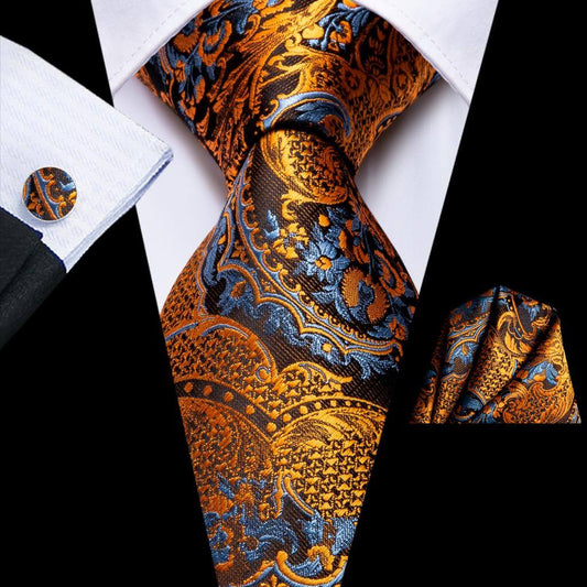 335 Paisley Krawattenset Orange Blau