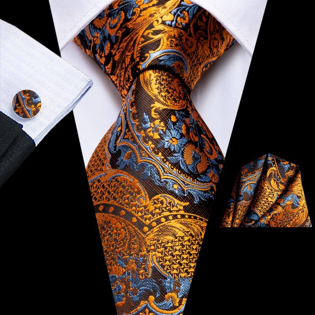 335 Paisley Tie Set Orange Blue